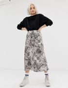 New Look Satin Bias Cut Midi Skirt In Snake Print - Gray