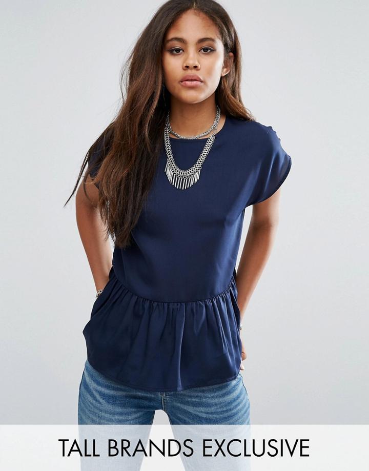 Noisy May Tall Drop Hem Ruffle Tee - Navy