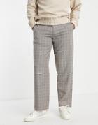 Topman Wideleg Mini Pupstooth Checked Pant In Stone-neutral