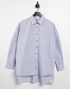 River Island Metallic Thread Oversized Shirt In Blue-blues