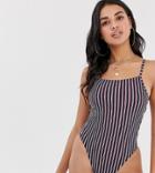 Boohoo Square Neck Swimsuit With Strappy Back Detail In Multi Stripe - Multi