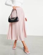 Asos Design Jersey Pleated Midi Skirt In Dusty Pink
