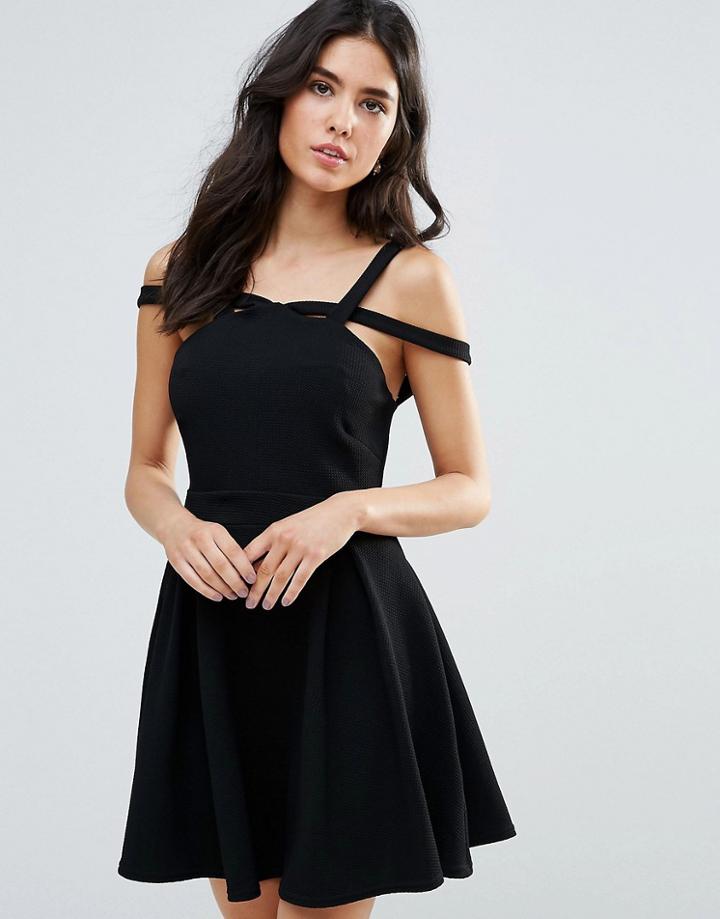 Oh My Love Double Strap Skater Dress - Black