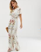 Hope & Ivy Open Back Frilly Jumpsuit In All Over Floral Print-multi