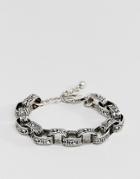 Asos Design Chunky Chain Bracelet With Emboss In Burnished Silver - Silver