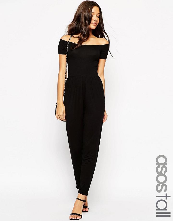 Asos Tall Bardot Jersey Jumpsuit With Peg Leg - Black