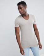 Asos Design Muscle Fit T-shirt With V Neck In Beige - Beige