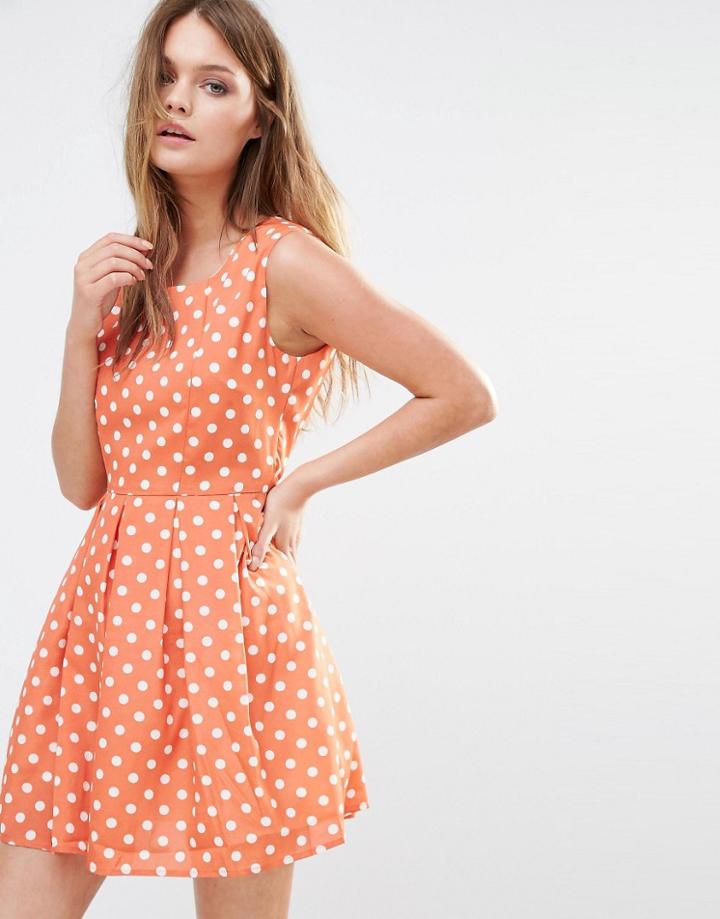 Iska Polka Dot Skater Dress - Salmon Pink