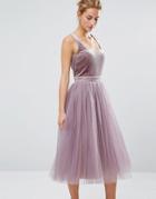 Little Mistress Tulle Midi Dress With Velvet Bodice - Pink