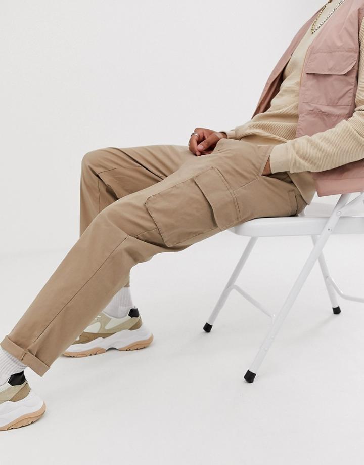 Asos Design Relaxed Cargo Pants In Stone