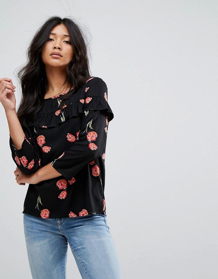 Jdy Woven Blouse With Frill Detail - Black