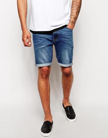 Asos Denim Short In Super Skinny Mid Length