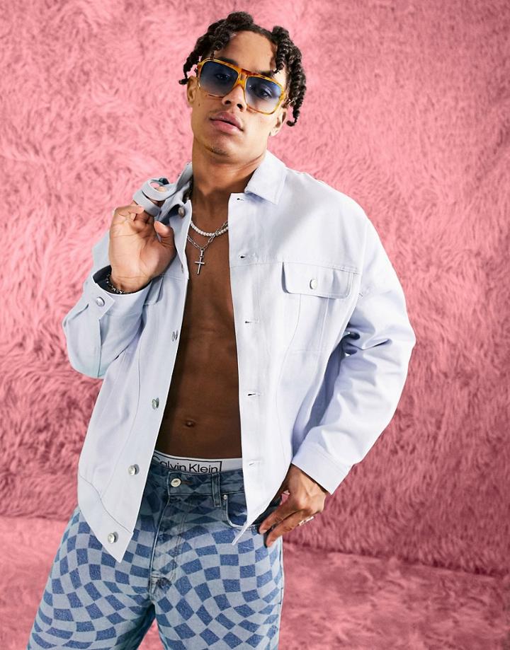 Asos Design Oversized Western Twill Jacket In Light Blue