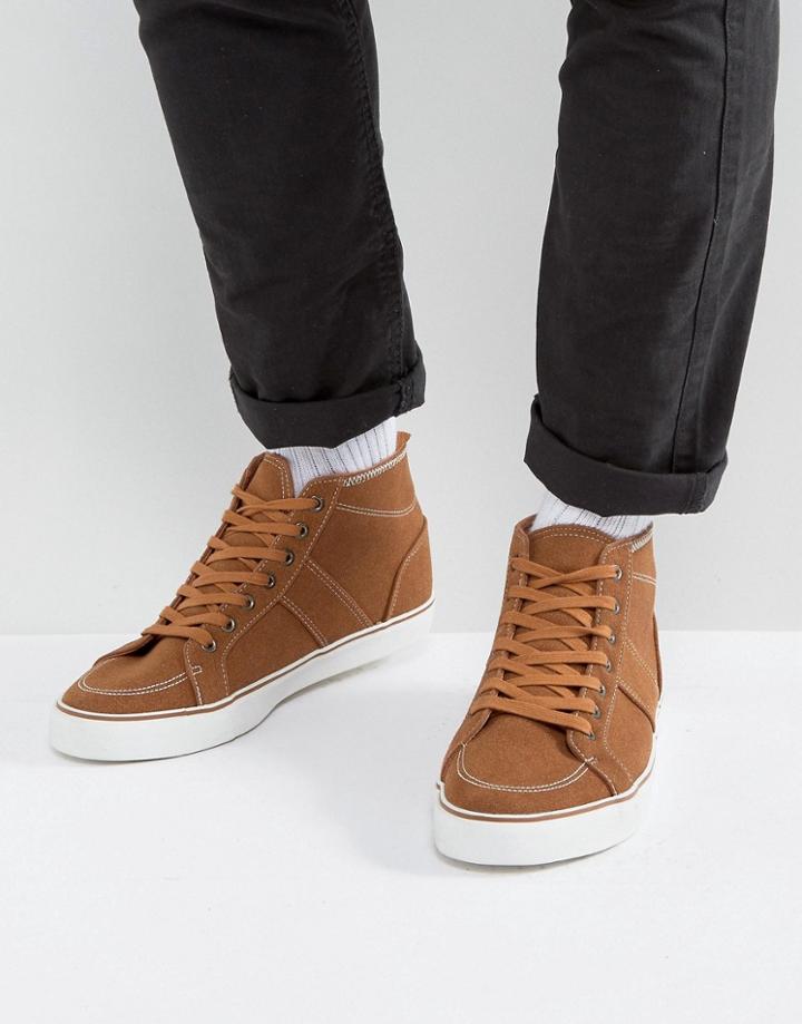 Asos Mid Top Skater Sneakers In Tan Canvas - Tan