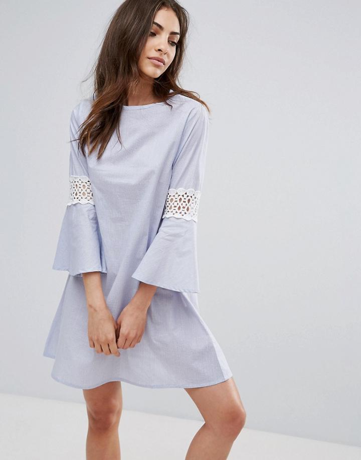 Influence Flare Sleeve Dress With Crochet Detail - Blue