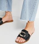 Asos Design Wide Fit Formal Leather Sandals With Trim In Black