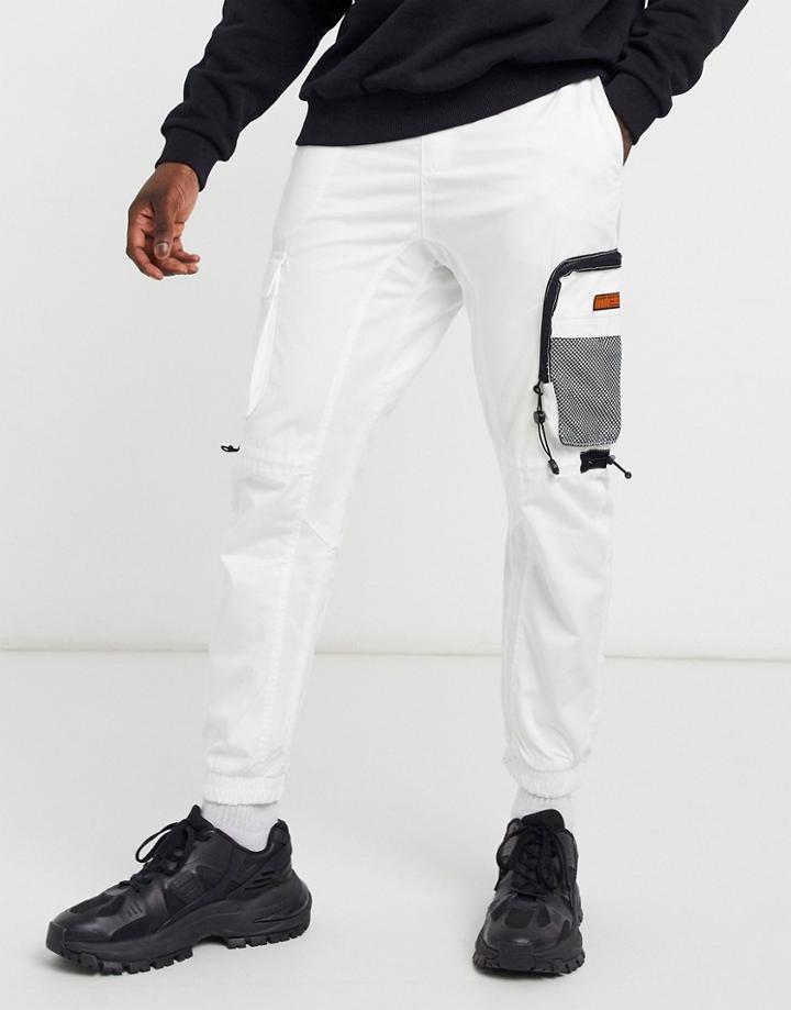 Bershka Multi Pocket Cargo Sweatpants In White