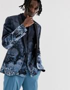 Twisted Tailor Super Skinny Blazer With Faded Floral Print - Navy