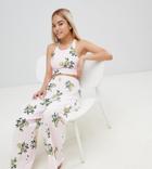 Asos Design Petite Yellow Rose Print Cropped Tank And Wide Leg Pyjama Pants - Pink