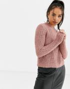 Bershka Textured Knitted Sweater In Pink