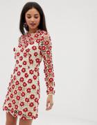 Talulah Britain Floral Lace Long Sleeved Dress - Red