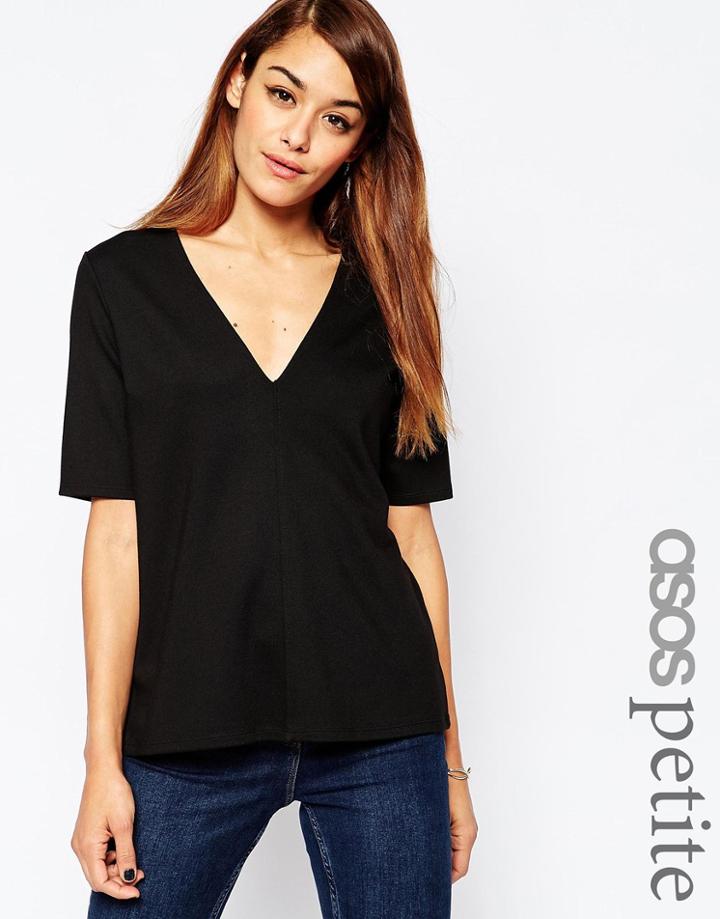 Asos Petite The Ponte Top With V Neck Detail - Black