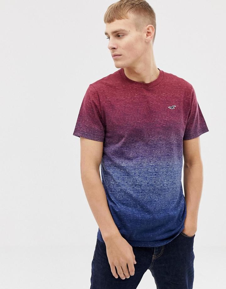 Hollister Icon Logo Dip Dye T-shirt In Burgundy To Navy - Red