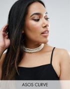 Asos Curve Chunky Faux Pearl Choker Necklace - Cream