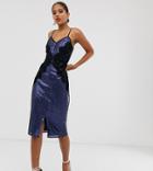 Little Mistress Tall Sequin Lace Trim Bodycon Dress-navy
