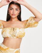 Asos Design Palm Print Off-the-shoulder Top - Part Of A Set-multi