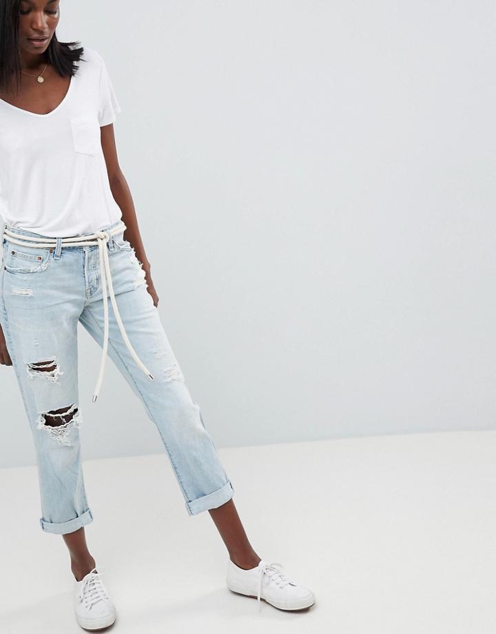 Abercrombie & Fitch Midrise Straight Leg Jean With Rips And Distressing - Blue