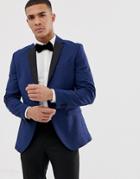 Jack & Jones Premium Tuxedo Suit Jacket With Contrast Lapel - Blue