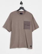 Pull & Bear Utility T-shirt In Brown