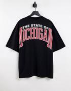 Topman Extreme Oversized Front And Back Michigan T-shirt Print In Black