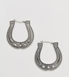 Sacred Hawk Horseshoe Hoop Earrings - Silver