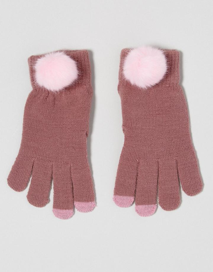 7x Faux Fur Smart Touch Gloves - Pink