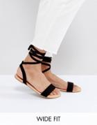 Asos Fiona Wide Fit Tie Leg Flat Sandals - Black