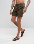 Asos Swim Shorts In Khaki With Geo-tribal Belt In Mid Length - Green