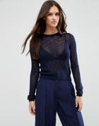 Asos Sweater In Sheer Pointelle Stitch - Navy