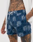 Asos Design Swim Shorts With Navy Acid Wash Sun Print Short Length - Blue
