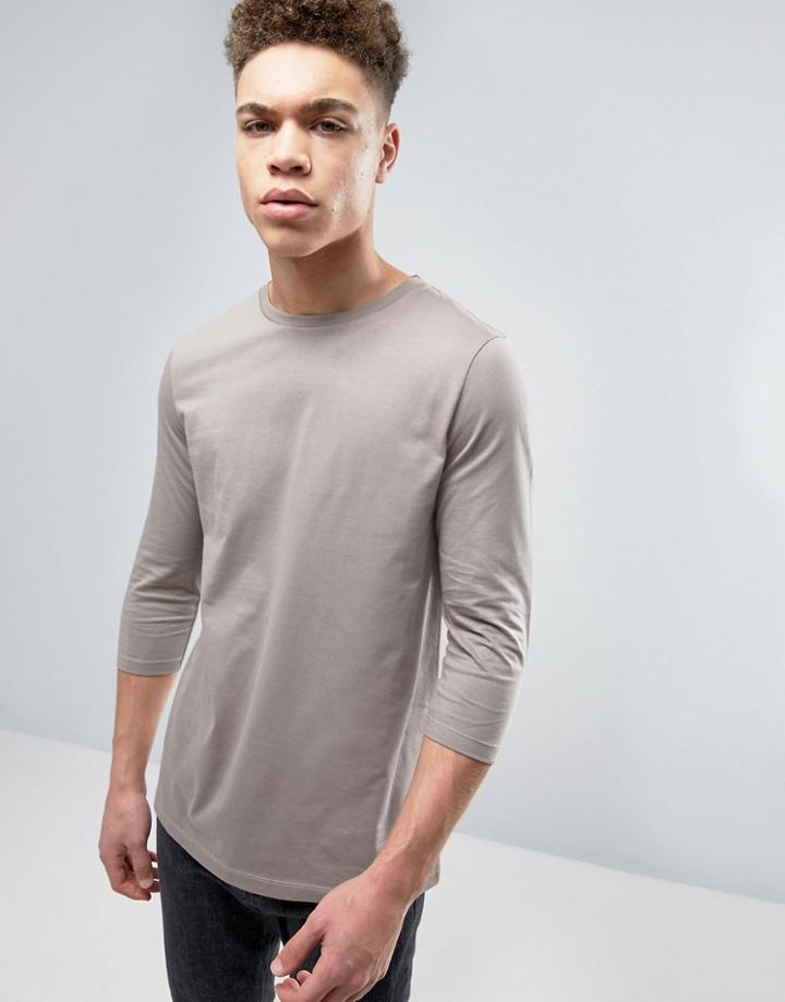 Asos Oversized 3/4 Sleeve T-shirt - Beige