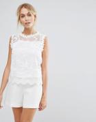 Qed London Lacy Overlay Top - White