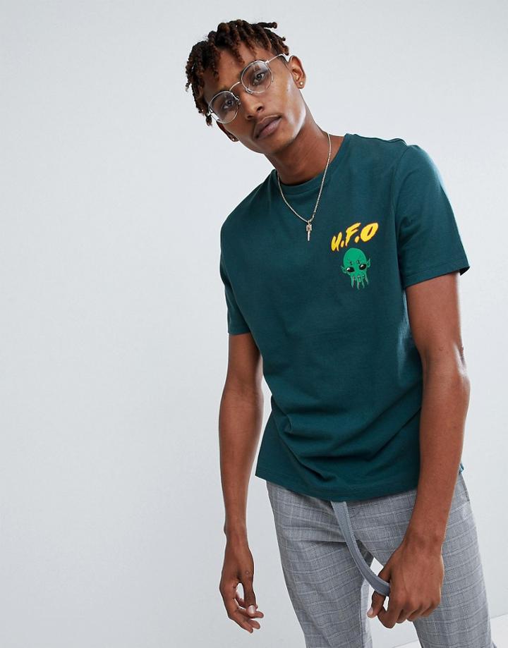 Asos Relaxed T-shirt With Alien Chest Print - Green