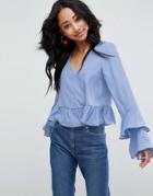 Asos Blouse With Ruffle Sleeve - Blue