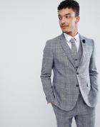 Harry Brown Wedding Wool Blend Check Slim Fit Jacket - Blue