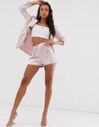 Saint Genies Satin Tailored Short With Gold Button Detail In Pale Mauve - Pink
