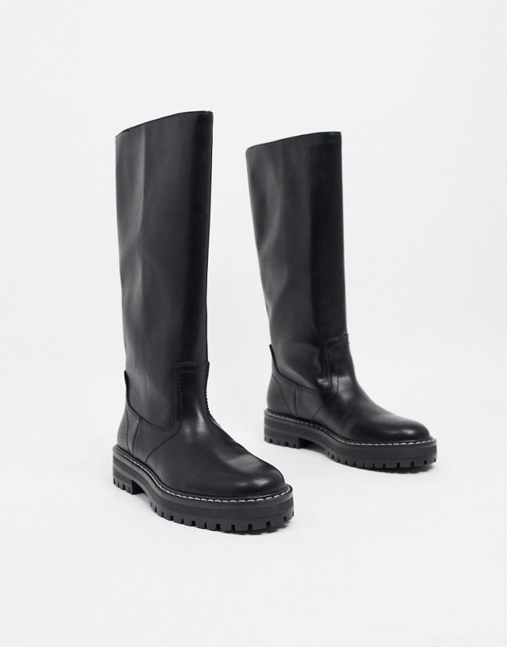 Mango Straight High Leg Flat Boots In Black-pink