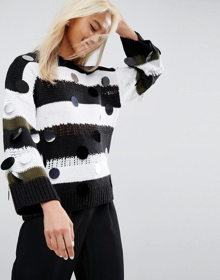 Asos Sweater In Stripe With Embellishment - Multi