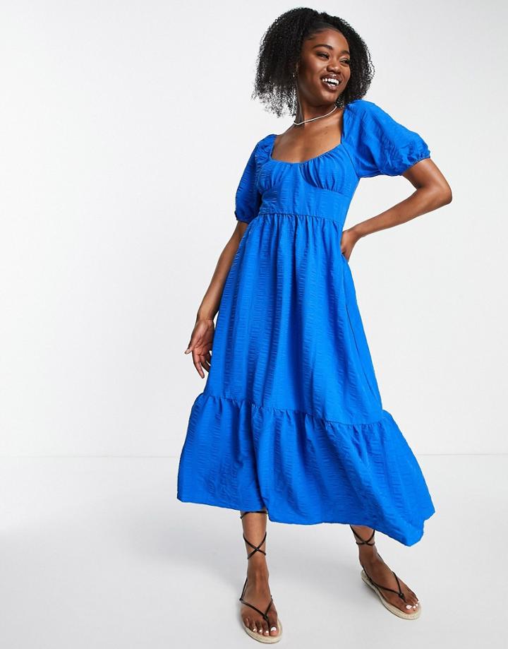 Stradivarius Textured Midi Dress In Blue