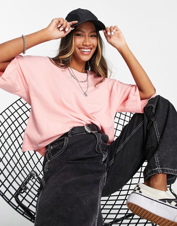 Topshop Short Sleeve Boxy T-shirt In Peach-orange